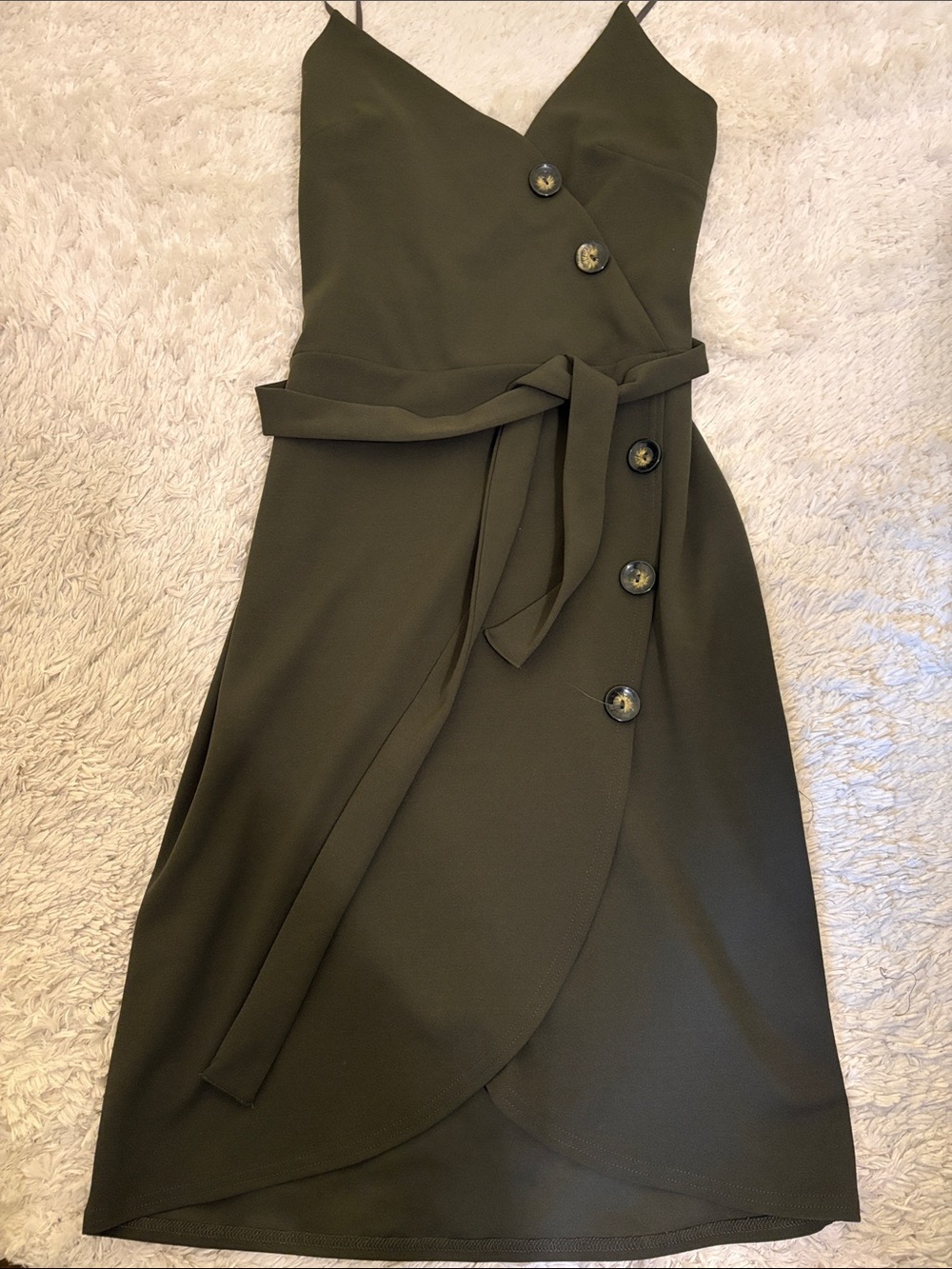 Eclipse Olive Wrap Midi Dress with Belt